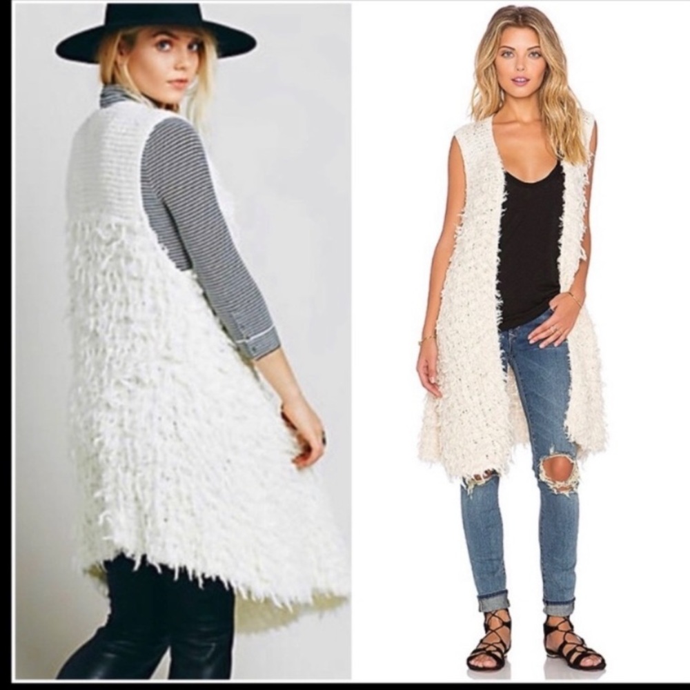 Free People long black shag vest L boho/peasant